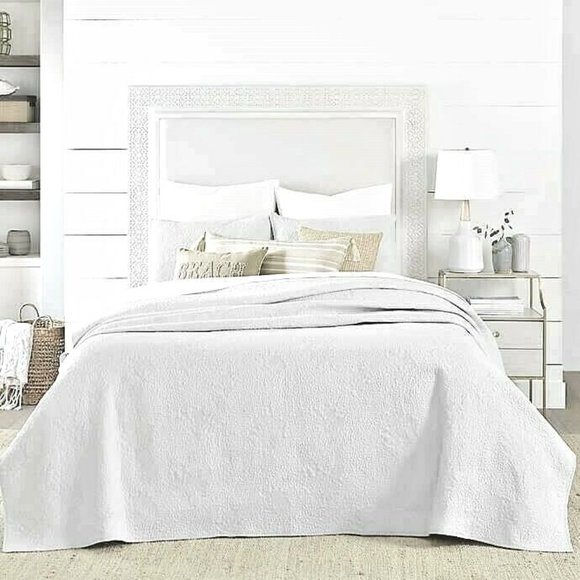 brand new WHITE 3-pc Coastal Living KING Embroidered Coral 100% Cotton Quilt Set - Picture 7 of 7